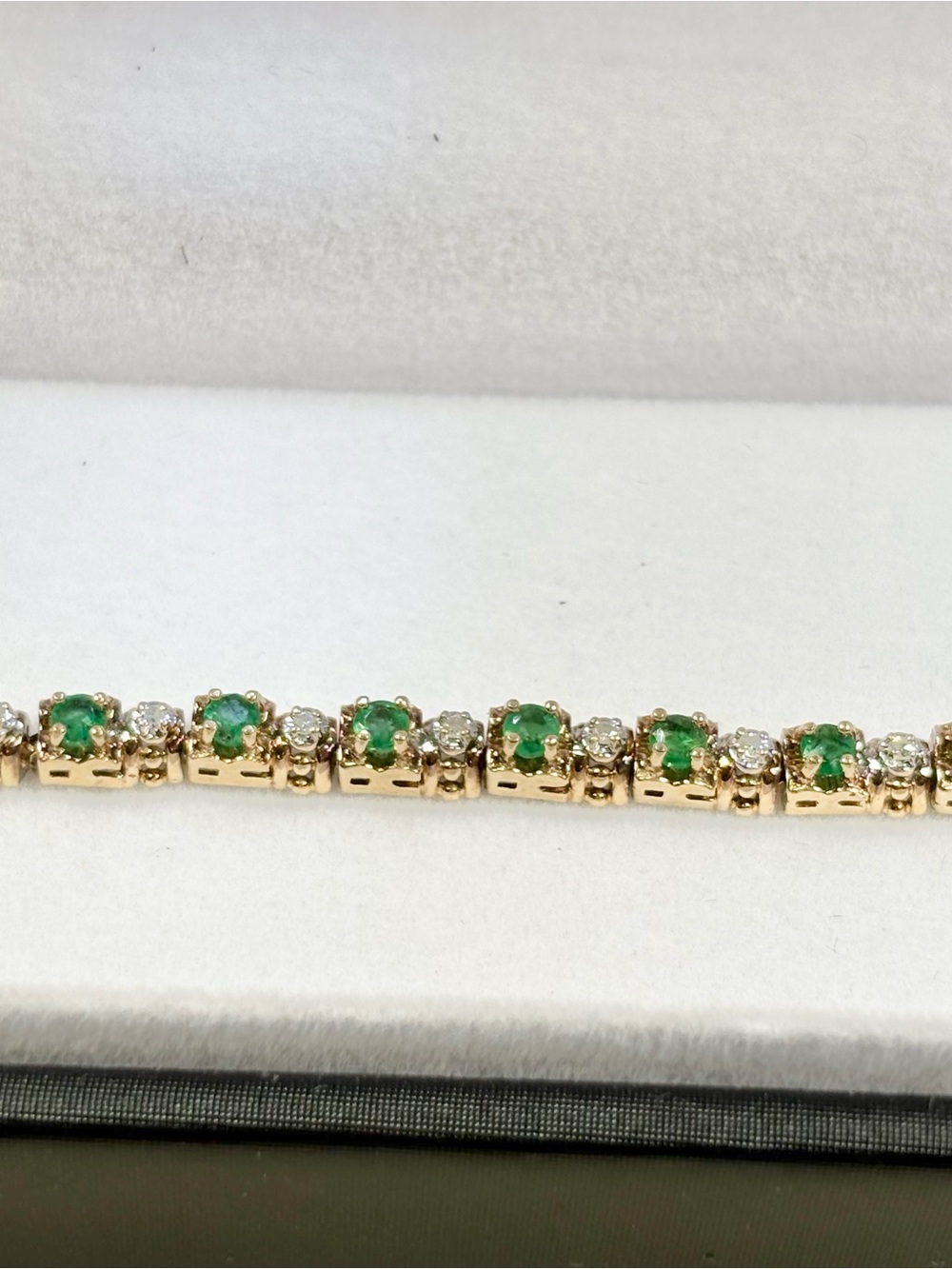 10K Gold Emerald Diamond Tennis Bracelet 7” Vintage MB & Co Natural Emeralds 8g.